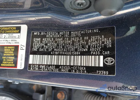 2016 Toyota Camry Xle from USA, damaged, VIN 4T1BF1FK4GU515684